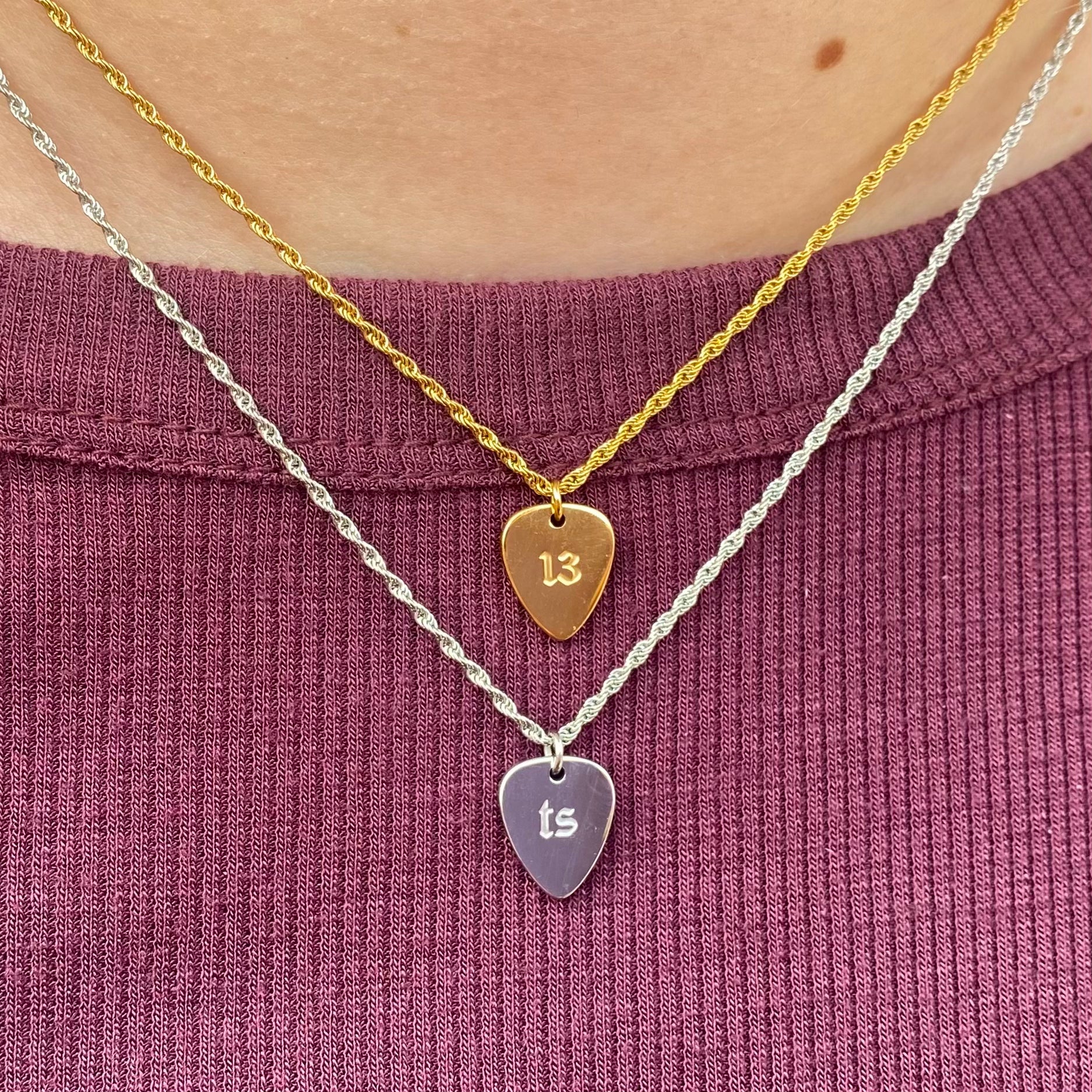 13 + TS Double-Sided Guitar Pick Necklace