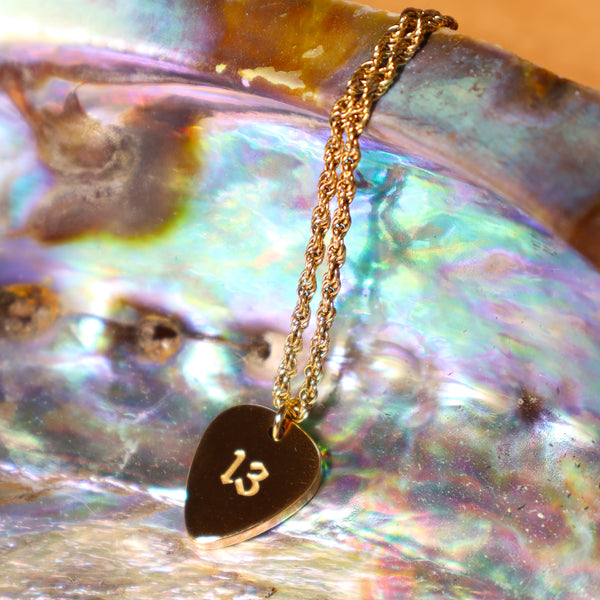 13 + TS Double-Sided Guitar Pick Necklace