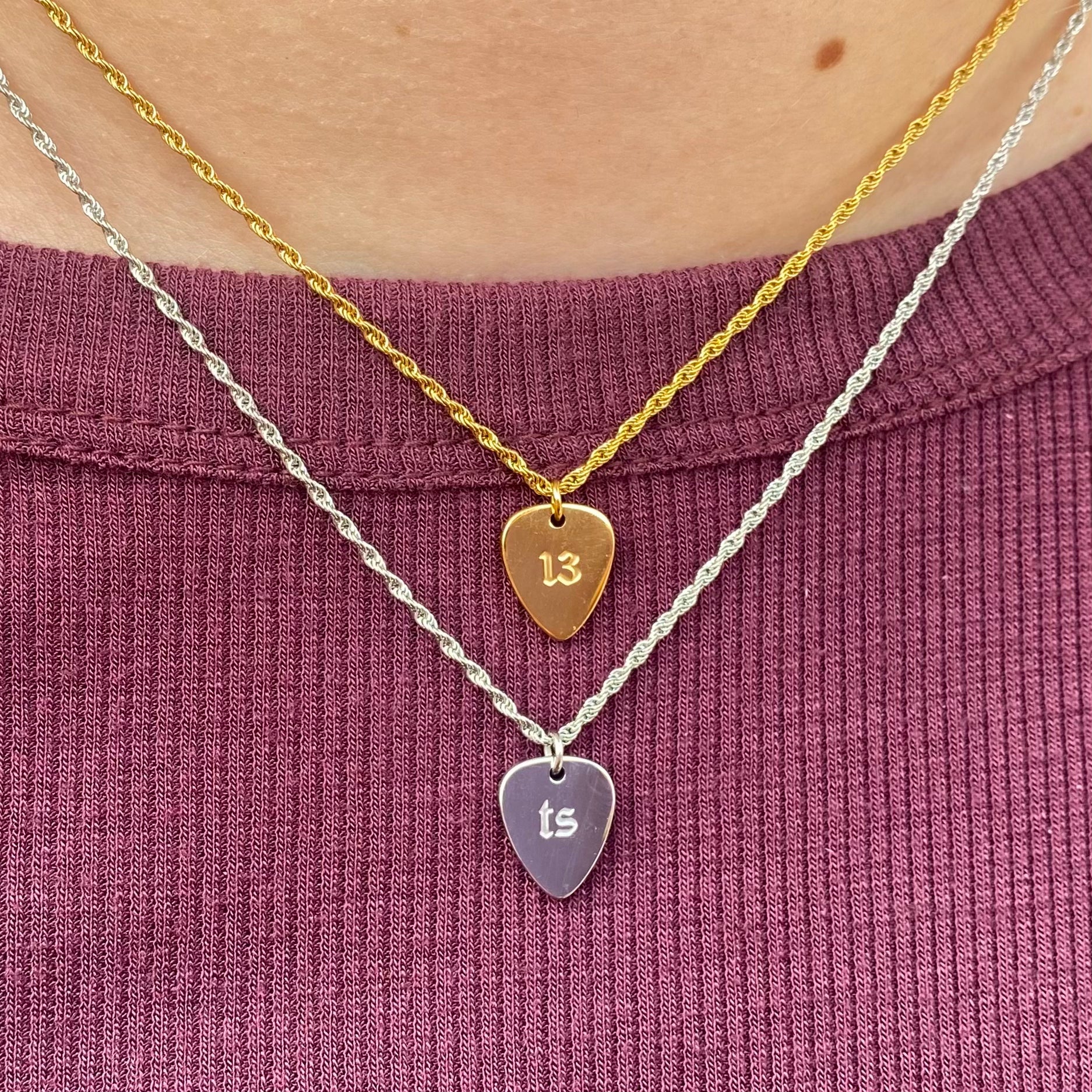 13 + TS Double-Sided Guitar Pick Necklace