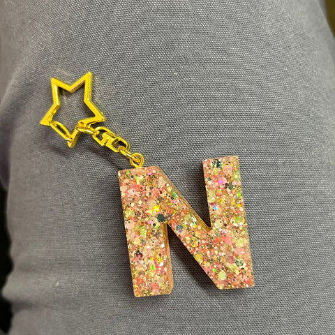 Pink + Green "N" With Star Chain