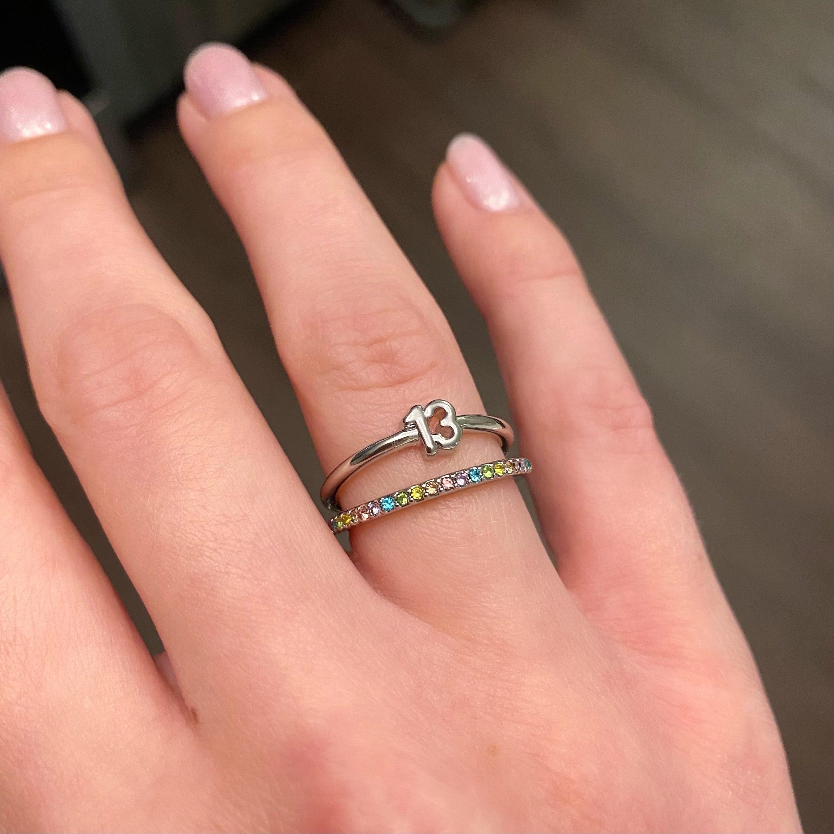 13 + Rainbow Rhinestone Ring