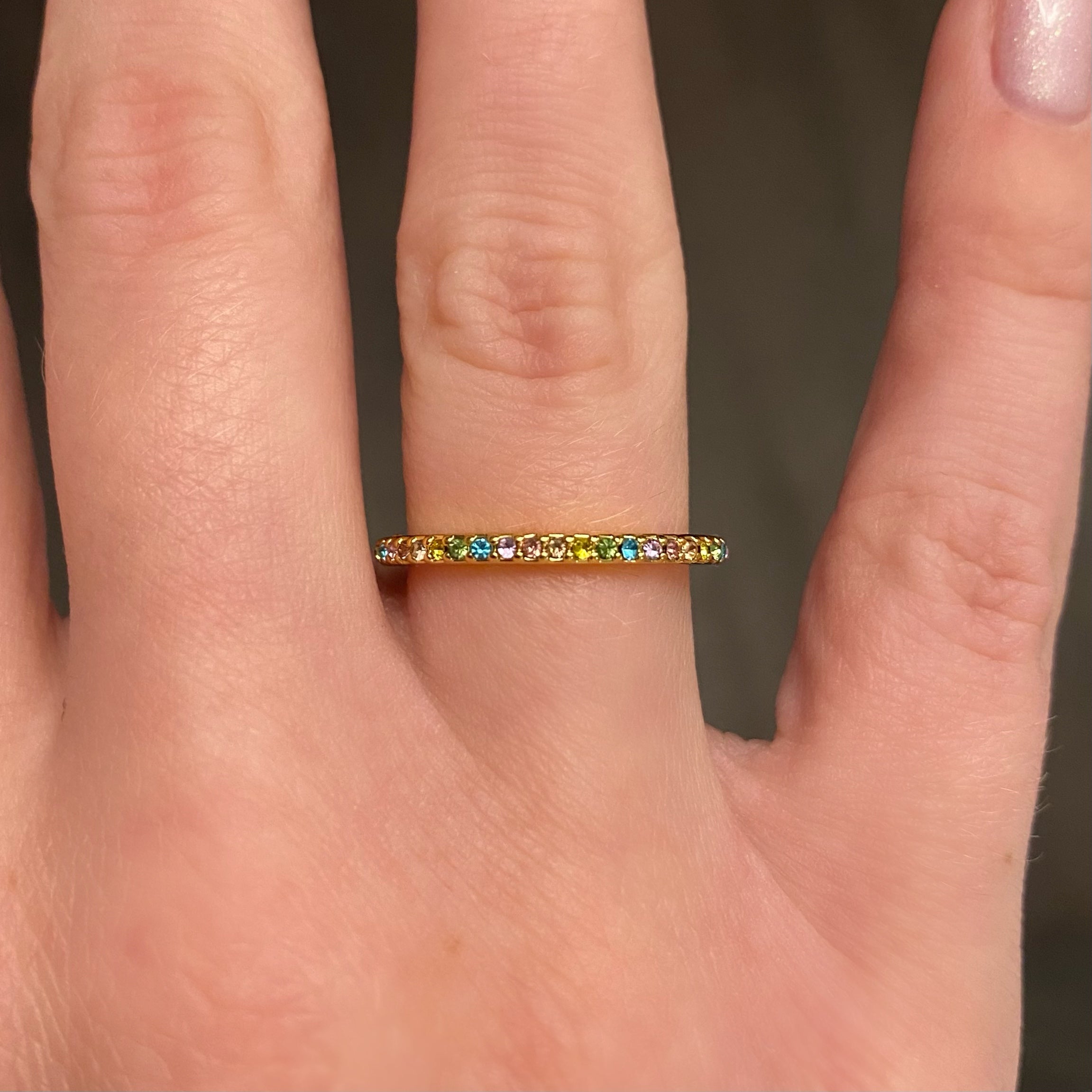 13 + Rainbow Rhinestone Ring