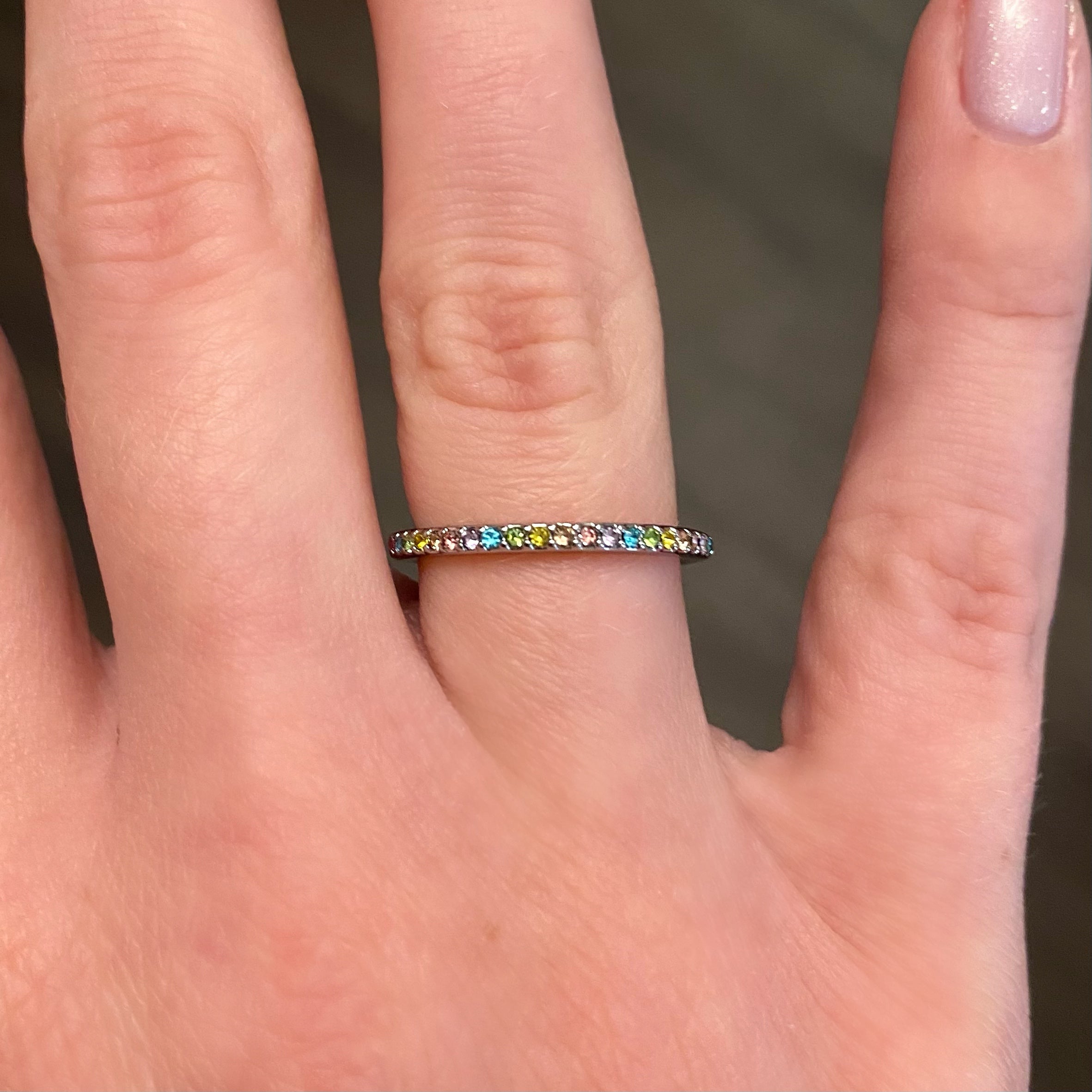 13 + Rainbow Rhinestone Ring